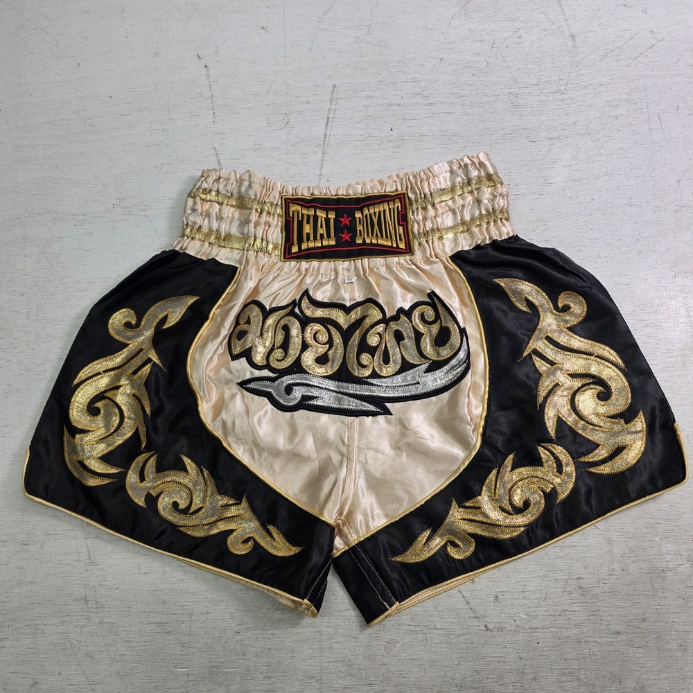 Muay Thai Kick Boxing MMA Boxing Shorts Embroidered Gold Thailand Men's Sz L EUC